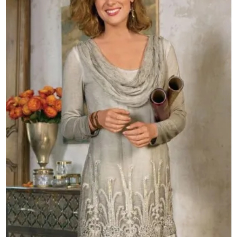 Soft Surroundings Silk Long Sleeve Grey Tunic in Large